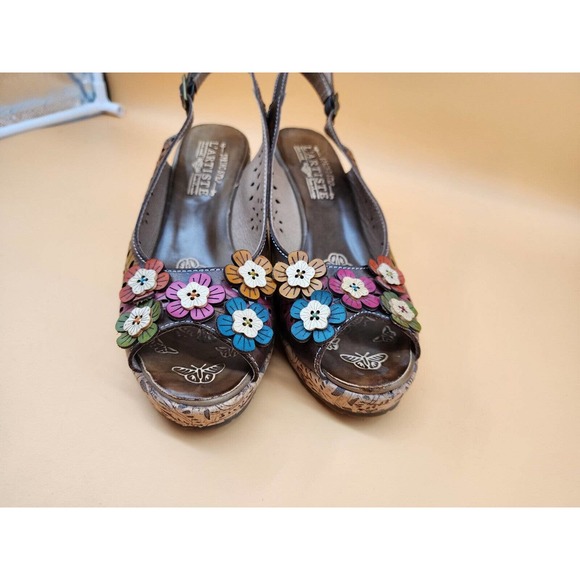 Spring Step Brown Floral Wedge Sandals - Picture 3 of 11